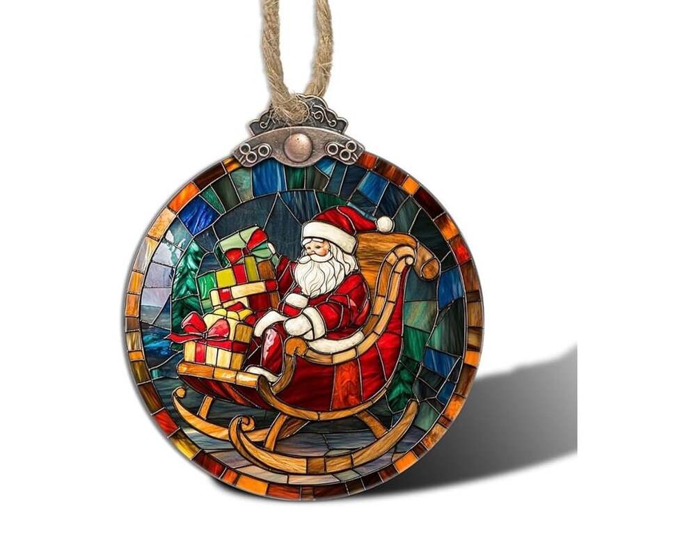 AMDZERVEN Stained Glass Style Santa Christmas Ornament
